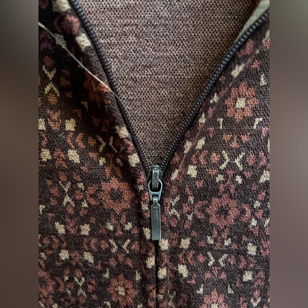 Ibex Juliet 100% Merino Wool Cardigan Zip Sweater Brown Print Medium - Picture 6 of 13